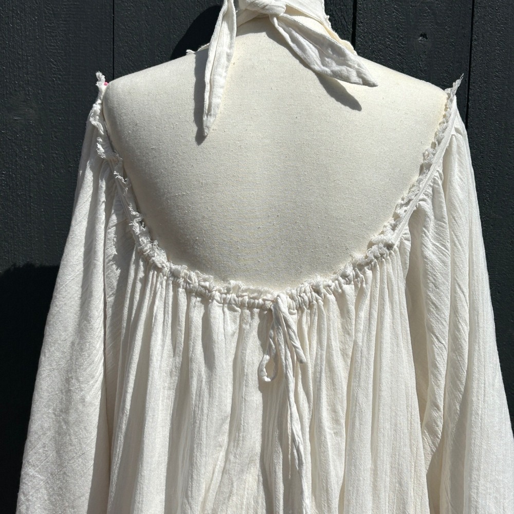 Free People Giving Us Sass Boho Crochet Dress M Cottage Oversize Mini Romantic - Picture 6 of 11